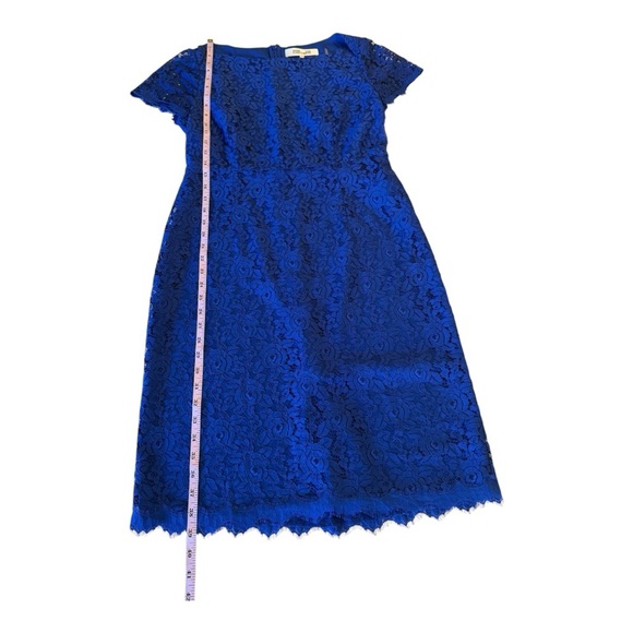 DVF Lace Royal Blue Knee Length Short Sleeve Occasion Dress - Size 12 Cocktail - Picture 2 of 10